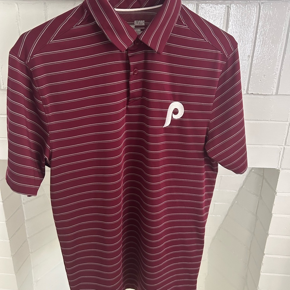 Men's Burgundy Philadelphia Phillies Striped Polo Shirt